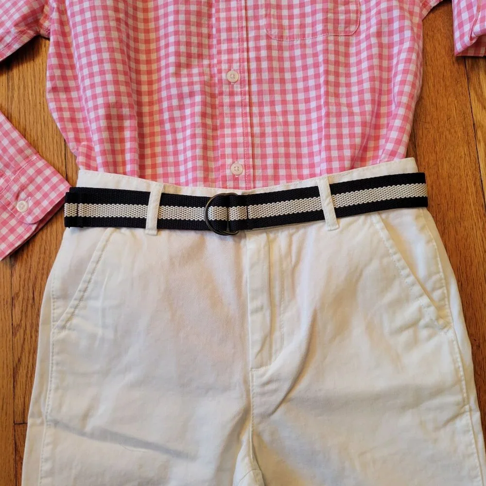 Childrens‎ Place Boys Pink Gingham Shirt White Shorts Belt Set 10 12 - Picture 10 of 10
